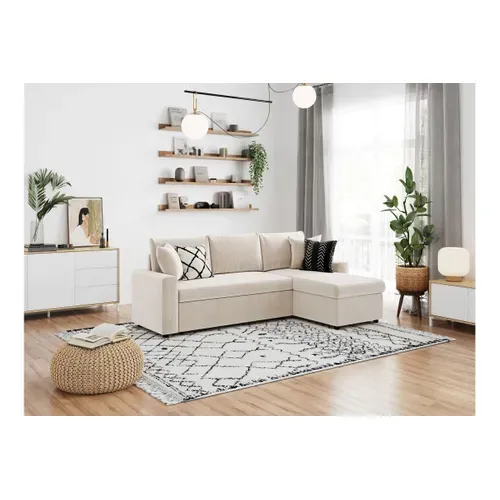 Maria - Canapé D'angle Réversible, Convertible En Velours Côtelé Avec Coffre - Blanc