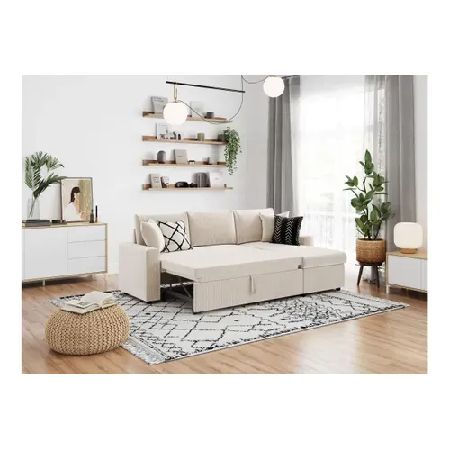 Maria - Canapé D'angle Réversible, Convertible En Velours Côtelé Avec Coffre - Blanc