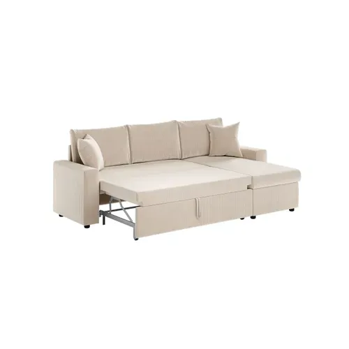 Maria - Canapé D'angle Réversible, Convertible En Velours Côtelé Avec Coffre - Blanc