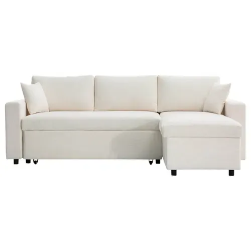 Maria - Canapé D'angle Réversible, Convertible En Velours Côtelé Avec Coffre - Blanc