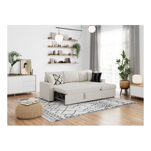 Maria - Canapé D'angle Réversible, Convertible En Tissu Bouclette - Blanc