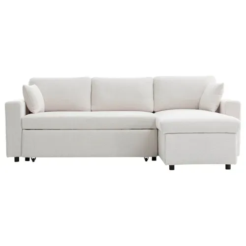 Maria - Canapé D'angle Réversible, Convertible En Tissu Bouclette - Blanc