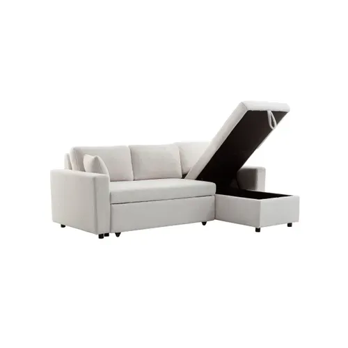 Maria - Canapé D'angle Réversible, Convertible En Tissu Bouclette - Blanc