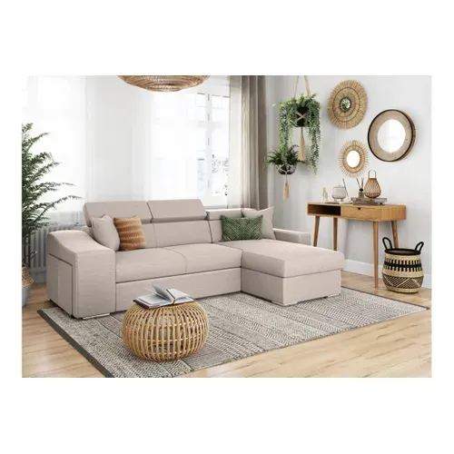 Canapé D'angle Elona Convertible En Tissu - Beige - Angle Droit