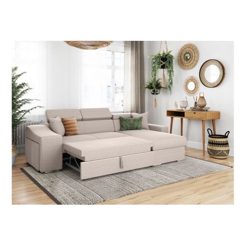 Canapé D'angle Elona Convertible En Tissu - Beige - Angle Droit