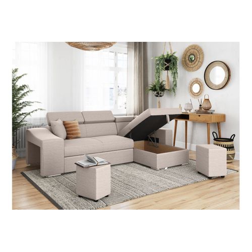 Canapé D'angle Elona Convertible En Tissu - Beige - Angle Droit