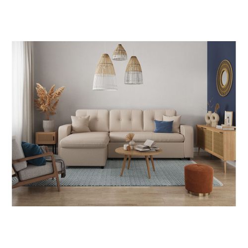 Marius - Canapé D'angle Convertible Réversible En Tissu - Beige