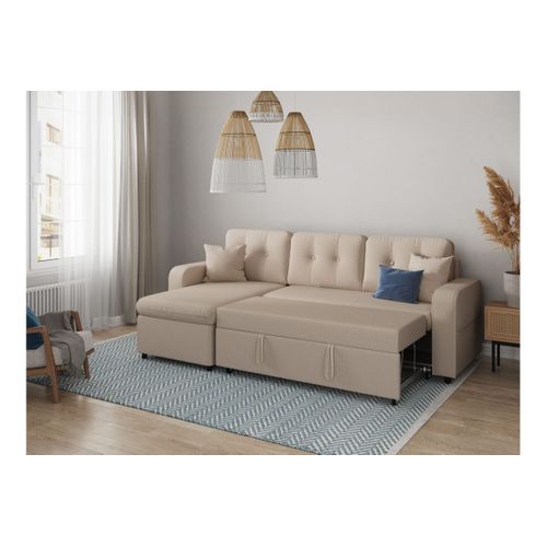 Marius - Canapé D'angle Convertible Réversible En Tissu - Beige