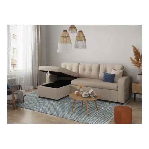 Marius - Canapé D'angle Convertible Réversible En Tissu - Beige