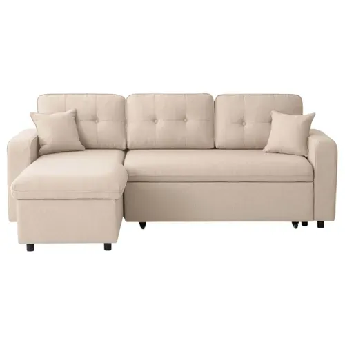 Marius - Canapé D'angle Convertible Réversible En Tissu - Beige