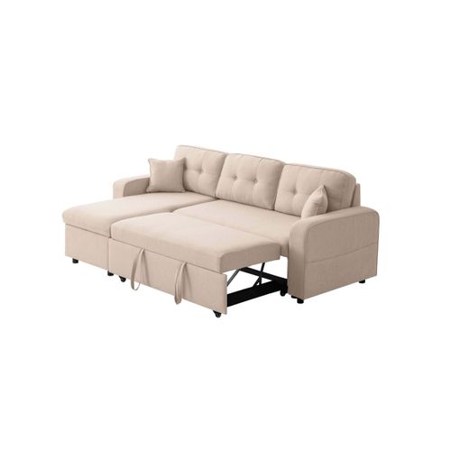 Marius - Canapé D'angle Convertible Réversible En Tissu - Beige