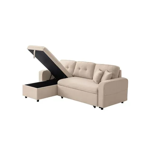 Marius - Canapé D'angle Convertible Réversible En Tissu - Beige