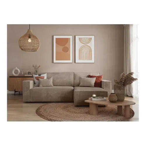 Clarisse - Canapé D'angle Convertible Réversible Avec Coffre En Velours Côtelé - Taupe