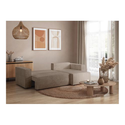 Clarisse - Canapé D'angle Convertible Réversible Avec Coffre En Velours Côtelé - Taupe