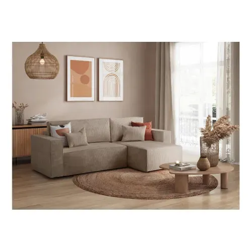 Clarisse - Canapé D'angle Convertible Réversible Avec Coffre En Velours Côtelé - Taupe