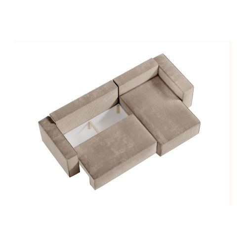 Clarisse - Canapé D'angle Convertible Réversible Avec Coffre En Velours Côtelé - Taupe