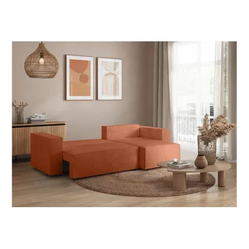 Clarisse - Canapé D'angle Convertible Réversible Avec Coffre En Velours Côtelé - Terracotta