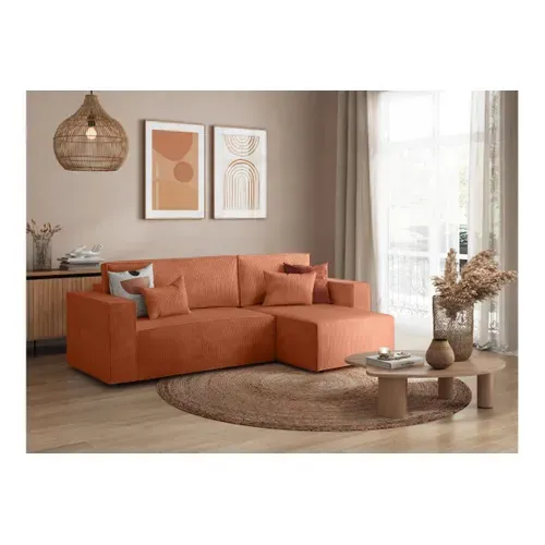 Clarisse - Canapé D'angle Convertible Réversible Avec Coffre En Velours Côtelé - Terracotta