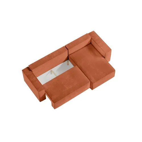 Clarisse - Canapé D'angle Convertible Réversible Avec Coffre En Velours Côtelé - Terracotta