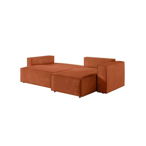 Clarisse - Canapé D'angle Convertible Réversible Avec Coffre En Velours Côtelé - Terracotta