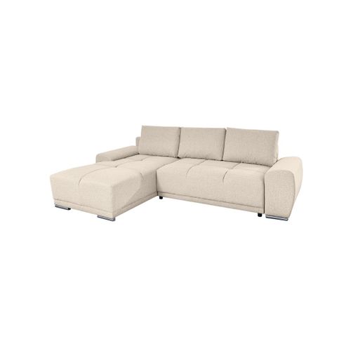 Cassandra - Canapé D'angle Convertible Avec Coffre En Tissu - Beige - Angle Gauche