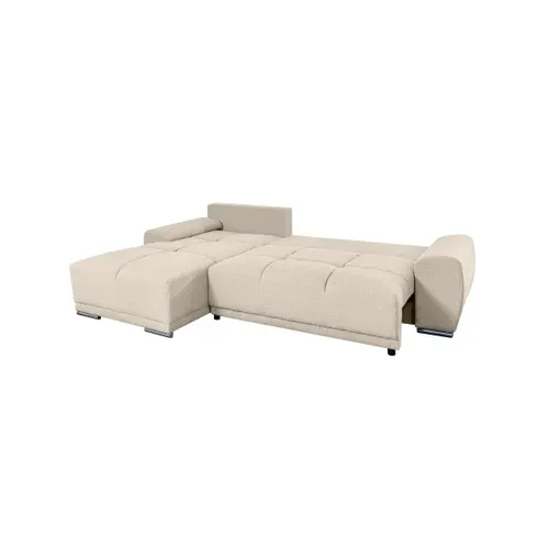 Cassandra - Canapé D'angle Convertible Avec Coffre En Tissu - Beige - Angle Gauche