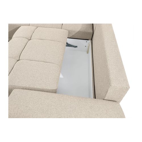 Cassandra - Canapé D'angle Convertible Avec Coffre En Tissu - Beige - Angle Gauche