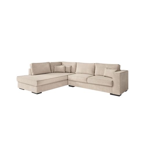 Belami - Canapé D'angle XXL 6 Places En Velours Côtelé - Beige - Angle Gauche