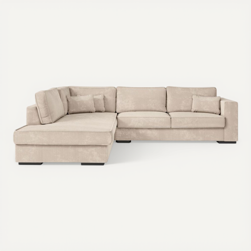 Belami - Canapé D'angle XXL 6 Places En Velours Côtelé - Beige - Angle Gauche