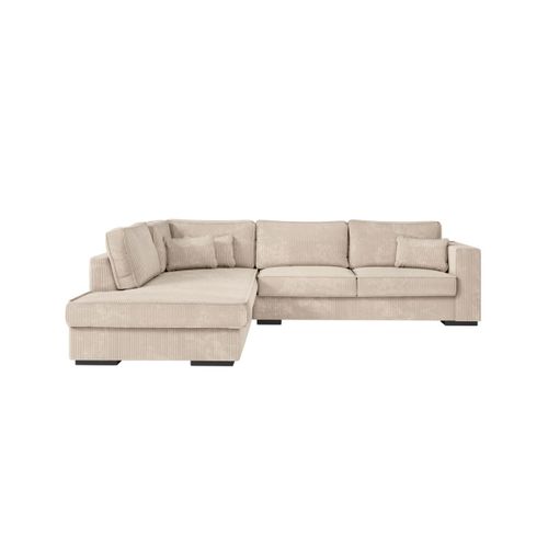 Belami - Canapé D'angle XXL 6 Places En Velours Côtelé - Beige - Angle Gauche