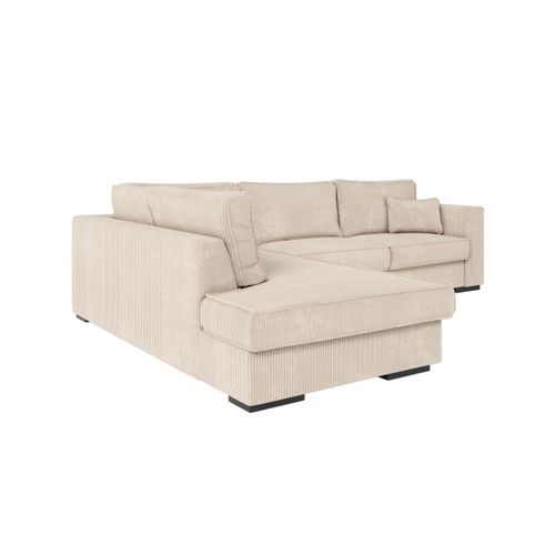 Belami - Canapé D'angle XXL 6 Places En Velours Côtelé - Beige - Angle Gauche