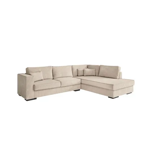 Belami - Canapé D'angle XXL 6 Places En Velours Côtelé - Beige - Angle Droit