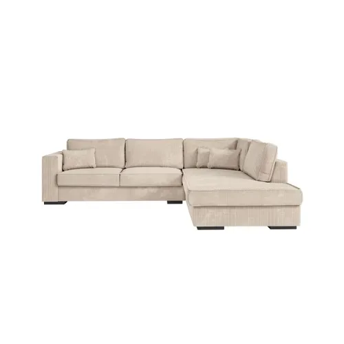 Belami - Canapé D'angle XXL 6 Places En Velours Côtelé - Beige - Angle Droit