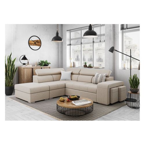 Canapé D'angle Soan Convertible En Tissu - Beige - Angle Gauche