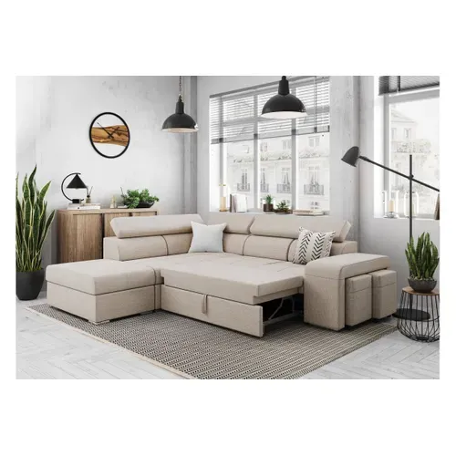 Canapé D'angle Soan Convertible En Tissu - Beige - Angle Gauche
