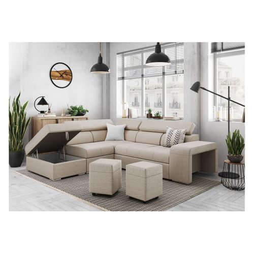Canapé D'angle Soan Convertible En Tissu - Beige - Angle Gauche