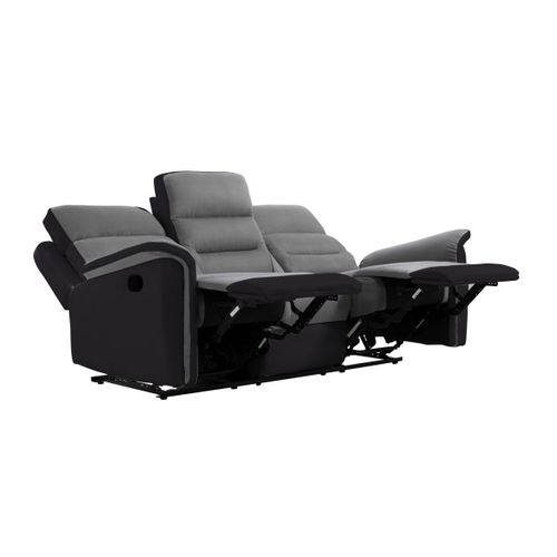 Relaxxo - Ensemble Canapé Relax Manuel Léon 3 Pl + Fauteuil Manuel En Microfibre Et Simili Gris/noir