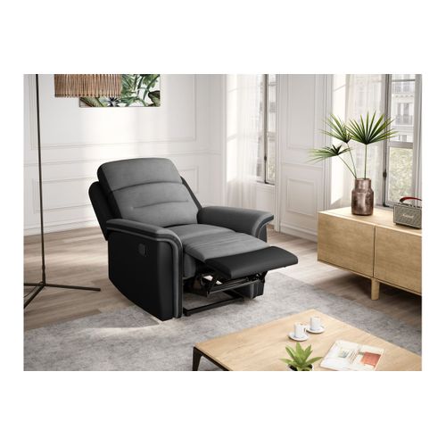 Relaxxo - Ensemble Canapé Relax Manuel Léon 3 Pl + Fauteuil Manuel En Microfibre Et Simili Gris/noir