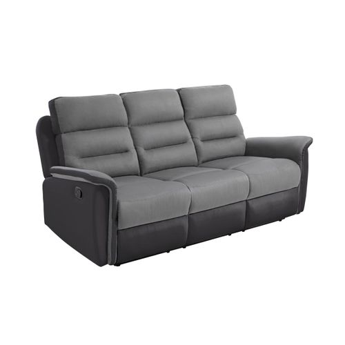 Relaxxo - Ensemble Canapé Relax Manuel Léon 3 Pl + Fauteuil Manuel En Microfibre Et Simili Gris/noir