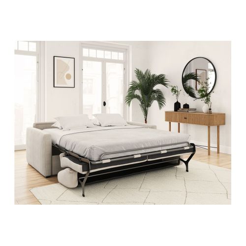 Canapé Convertible Express 3 Places Agathe En Velours Côtelé - Matelas 13cm - Beige - 140x190cm