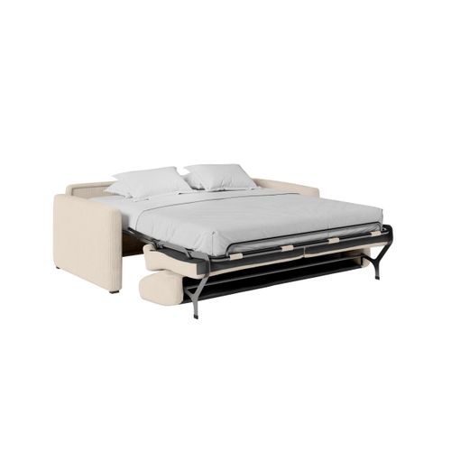 Canapé Convertible Express 3 Places Agathe En Velours Côtelé - Matelas 13cm - Beige - 140x190cm
