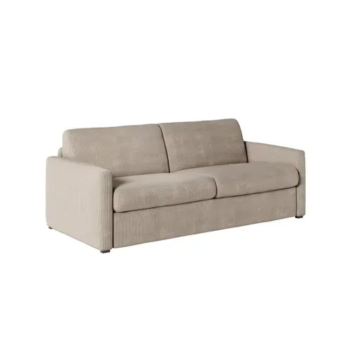 Canapé Convertible Express 3 Places Agathe En Velours Côtelé - Matelas 13cm - Taupe - 140x190cm