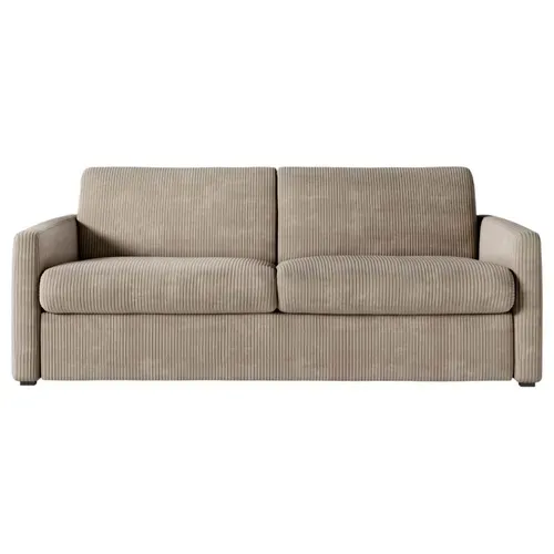 Canapé Convertible Express 3 Places Agathe En Velours Côtelé - Matelas 13cm - Taupe - 140x190cm