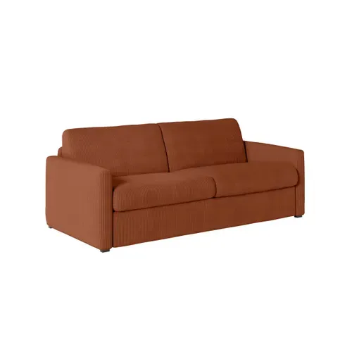 Canapé Convertible Express 3 Places Agathe En Velours Côtelé - Matelas 13cm - Terracotta - 140x190cm