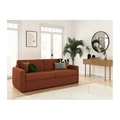 Canapé Convertible Express 3 Places Agathe En Velours Côtelé - Matelas 13cm - Terracotta - 140x190cm