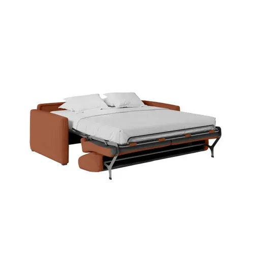 Canapé Convertible Express 3 Places Agathe En Velours Côtelé - Matelas 13cm - Terracotta - 140x190cm