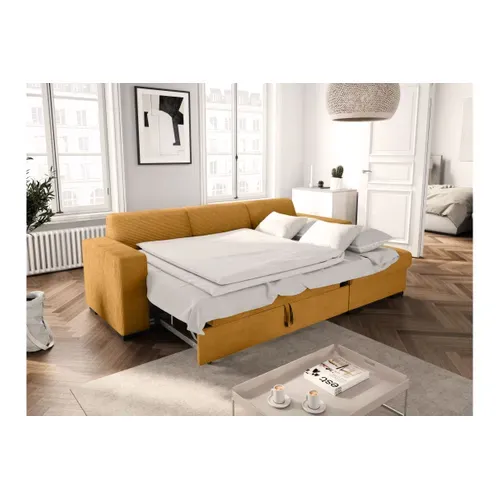 Canapé D'angle Fuji XL Convertible Avec Coffre En Velours Côtelé - Angle Droit - Jaune