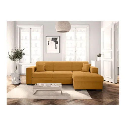 Canapé D'angle Fuji XL Convertible Avec Coffre En Velours Côtelé - Angle Droit - Jaune