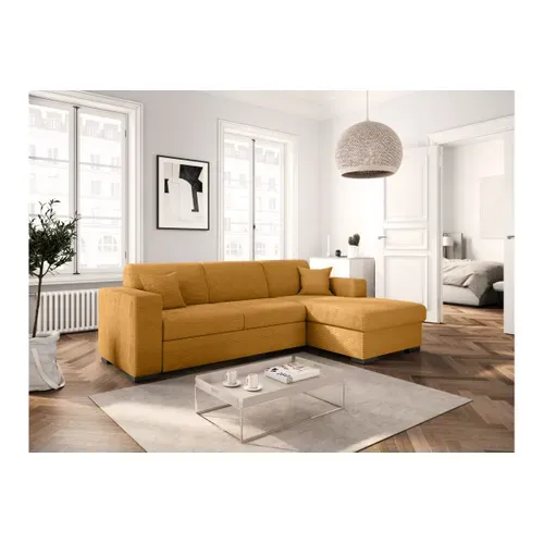 Canapé D'angle Fuji XL Convertible Avec Coffre En Velours Côtelé - Angle Droit - Jaune