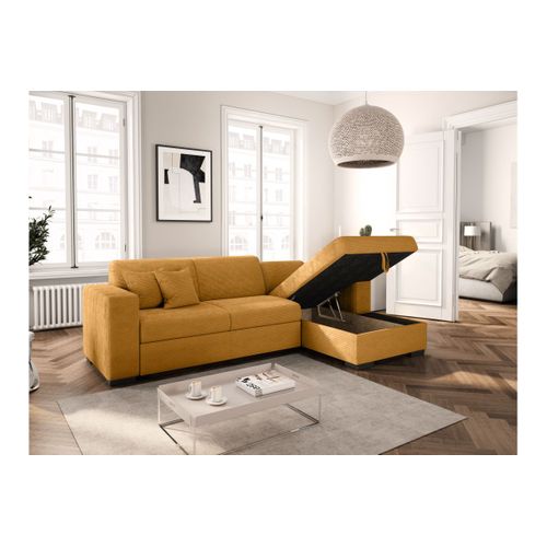 Canapé D'angle Fuji XL Convertible Avec Coffre En Velours Côtelé - Angle Droit - Jaune